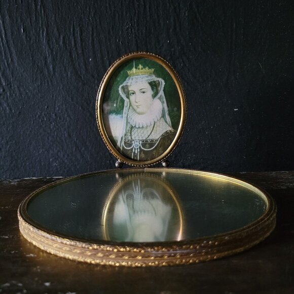 Antique Victoria Plateau with Attached Frame, Mary Queen of Scots Portrait